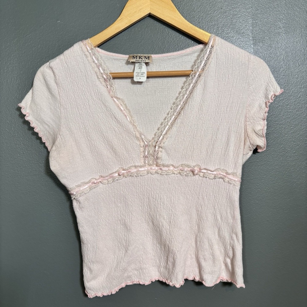 Vintage MKM Y2K Babydoll Top Womens M Coquette Ballet Lace Baby Tee Mallcore